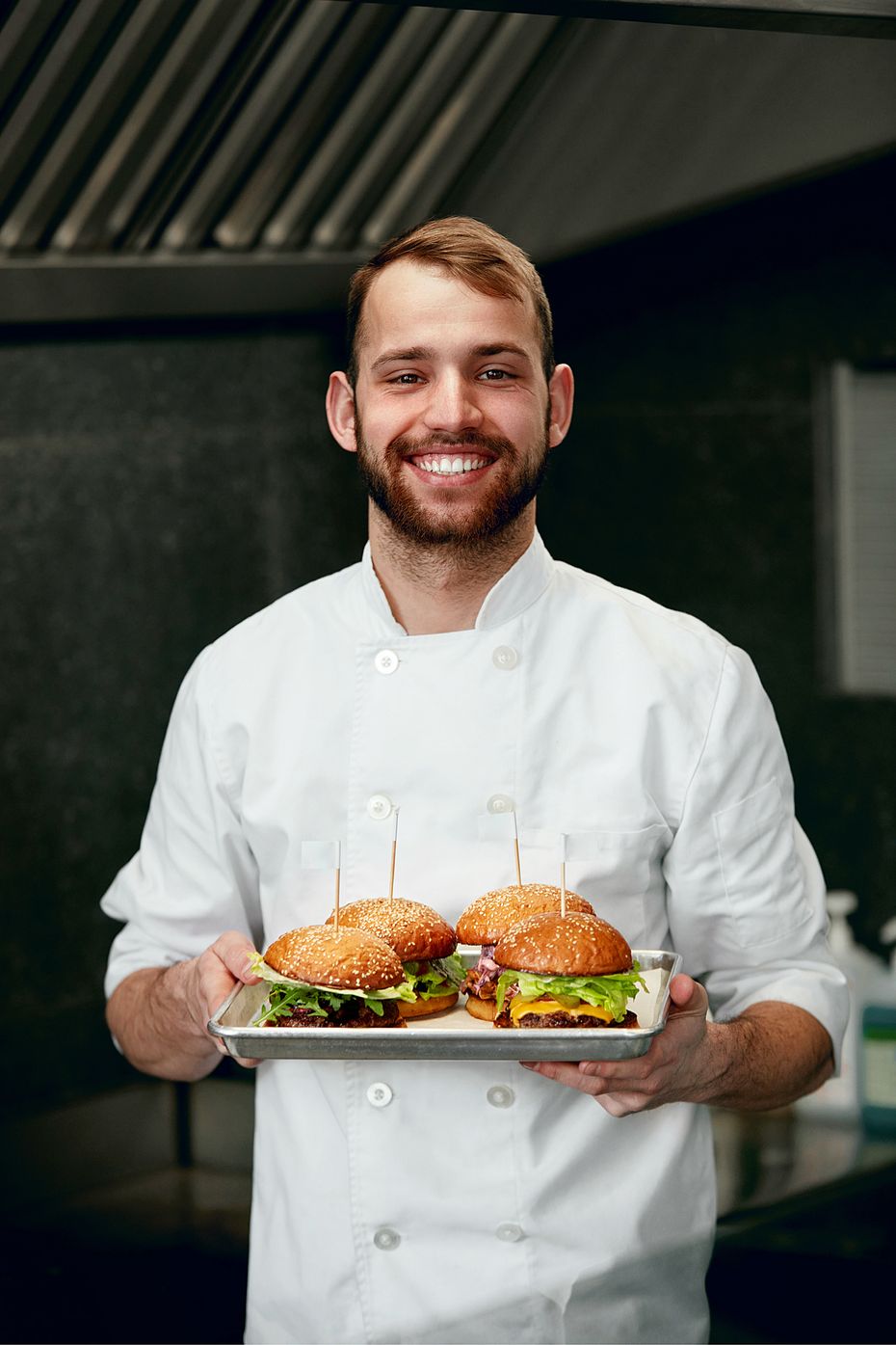 Man with burgers